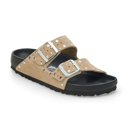 Arizona Exquisite Rivets Taupe Suede Leather